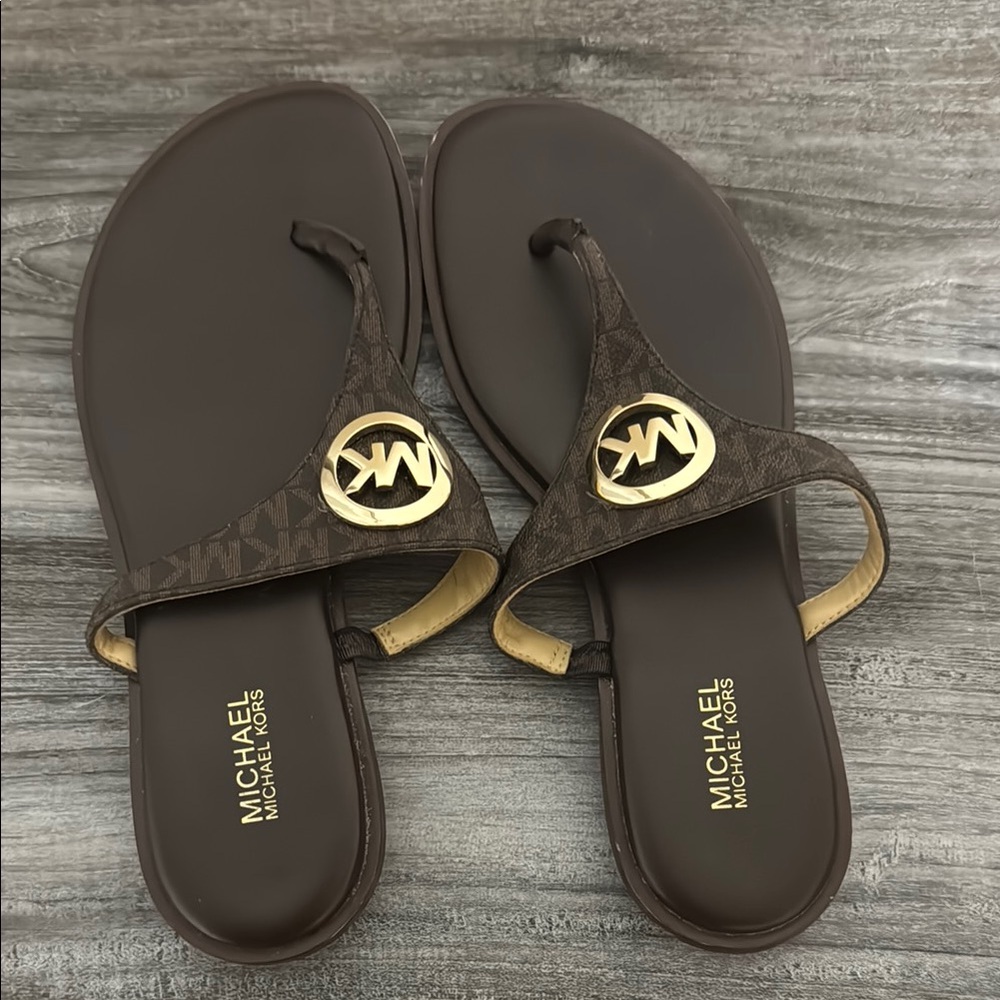 Michael Kors Brown Sandals with Gold Logo